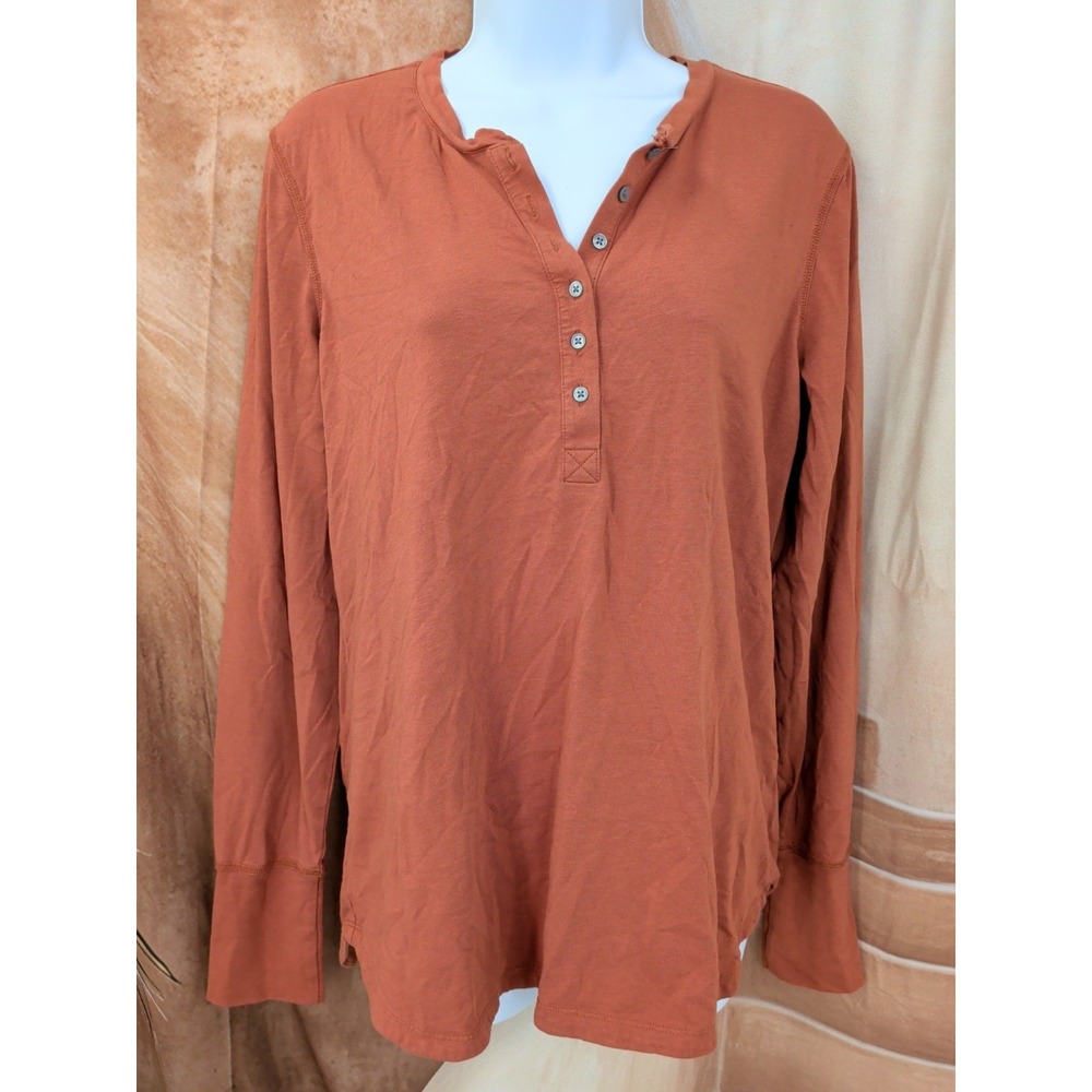 Third Love Long Sleeve Henley Shirt in Rust